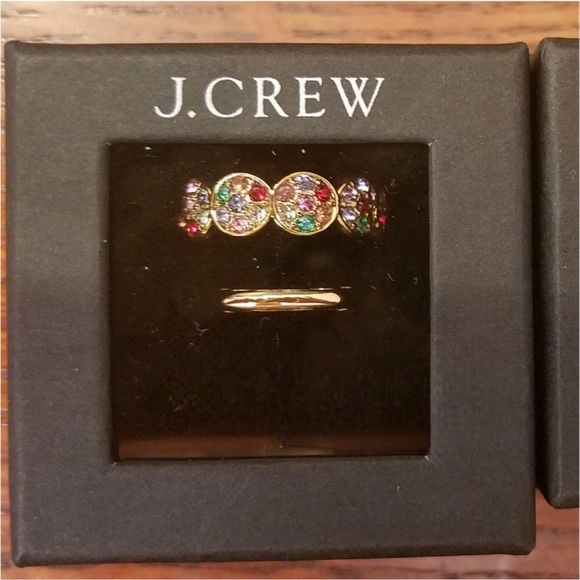 J Crew Stackable Crystal Ring Set NWT Size 8 Multi - Picture 5 of 5